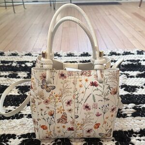 Aldo Cream Mini Tote with Floral & Butterfly Print